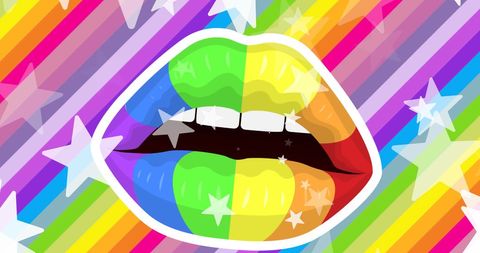 Vibrant rainbow lips with falling stars illustration