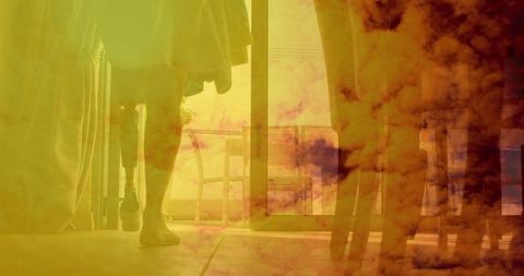 Peaceful morning with sunlight illuminating modern patio