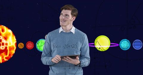 Businessman Engaged with Digital Tablet in Astronomy Concept Art