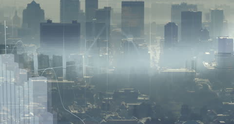 Cityscape with Digital Financial Graph Overlay