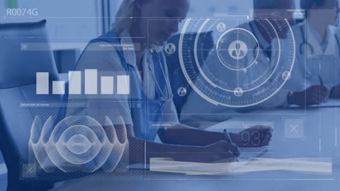 Medical Professionals Analyzing Data with Digital Interfaces