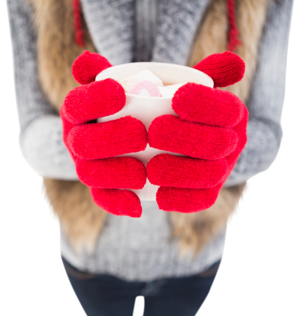 Close-Up Of Woman With Red Gloves Holding Mug In Winter - Download Free Stock Videos Pikwizard.com