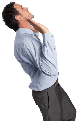 Caucasian businessman looking up with confident expression transparent background