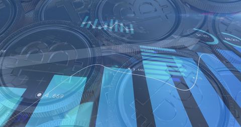 Bitcoin market decline with statistic charts and red arrow