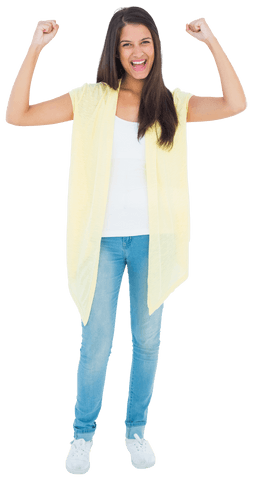 Excited Young Woman Cheering in Colorful Outfit on Transparent Background - Download Free Stock Videos Pikwizard.com