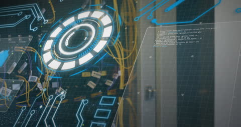 Digital Interface Overlaid on Woman in Data Center