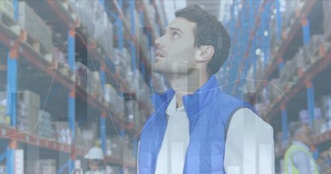 Warehouse Inventory Management with Overlay of Financial Charts - Download Free Stock Images Pikwizard.com