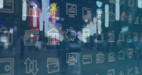 Digital Banking and Finance Symbols in Urban Night Life