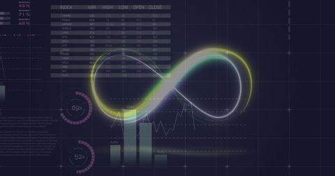neon infinity sign overlaying digital financial data - Download Free Stock Images Pikwizard.com