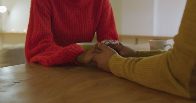 Biracial couple holding hands at home, with copy space - Download Free Stock Photos Pikwizard.com