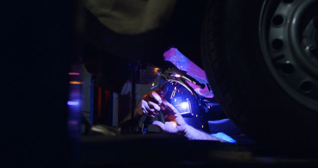 Mechanic Working Under Car with Flashlight in Garage - Download Free Stock Images Pikwizard.com