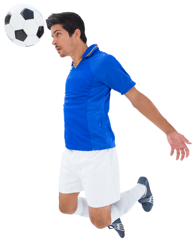 Caucasian Man Heading Soccer Ball in Dynamic Transparent Pose