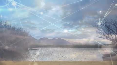 Tranquil Shoreline Merging Nature and Futuristic Technology Concepts