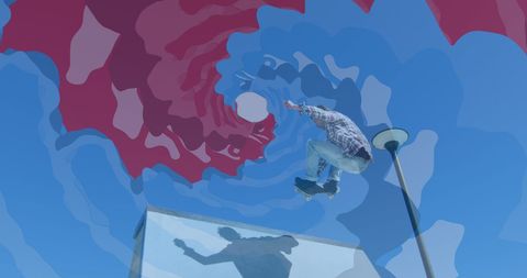 Surreal Skateboarding Adventure with Vibrant Digital Background - Download Free Stock Images Pikwizard.com