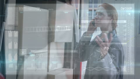 Female Courier Interacting with Data Overlay Display