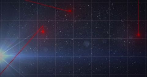 Futuristic starfield grid with red laser target nodes and neon beacons for sci-fi design