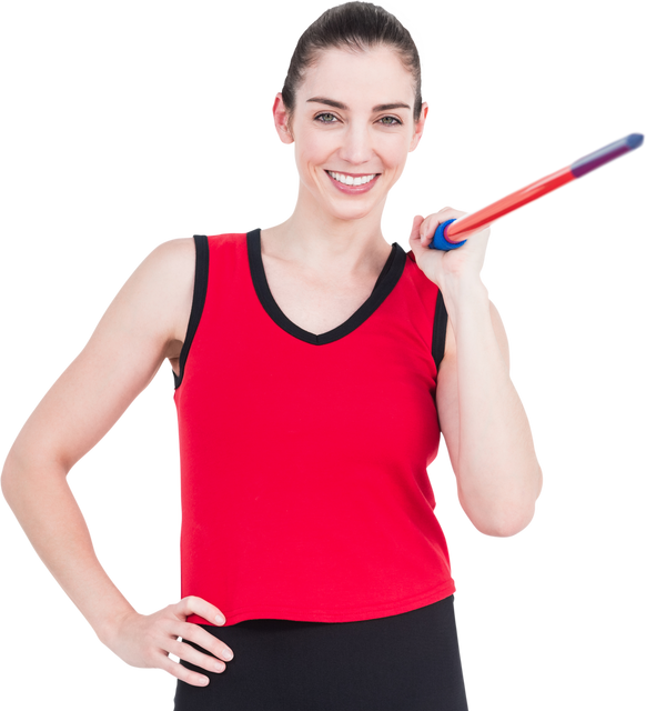 Athletic Woman Smiling with Javelin on White Background - Download Free Stock Videos Pikwizard.com