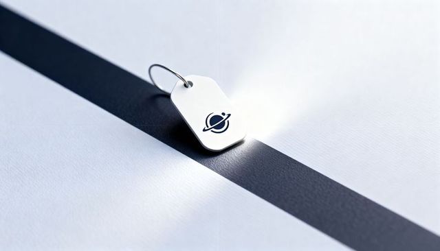 Featuring minimalist key tag with planet logo on dark diagonal stripe