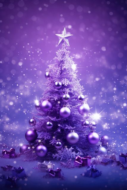 Glowing Purple Christmas Tree with Sparkling Decorations - Download Free Stock Images Pikwizard.com