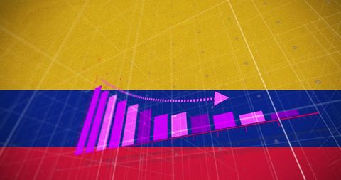 Financial Growth Trends over Colombian Flag Symbolizing Economic Progress