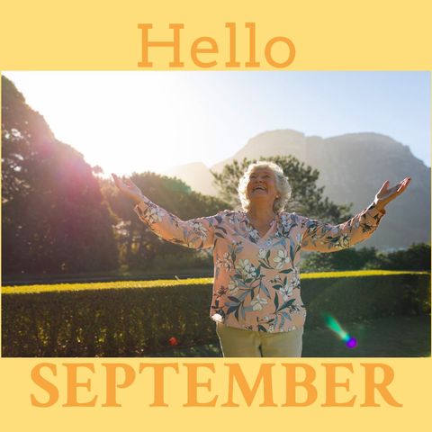 Cheerful Senior Woman Celebrating September in Garden