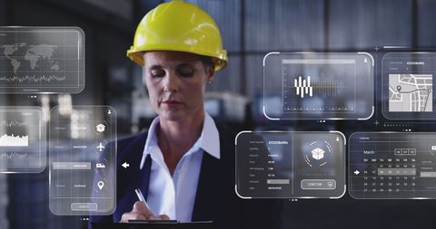 Warehouse Manager Examining Logistics Data with Digital Interface - Download Free Stock Images Pikwizard.com