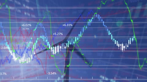 Stock Market Growth Data Superimposed with Wind Turbine