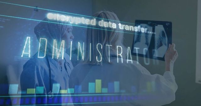 Medical Professional Analyzing X-ray with Digital Data Overlay