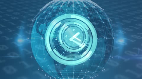 Digital Clock Superimposed on Networking Globe