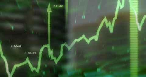 Neon Green Market Line Chart Displaying Upward Trend with Arrow and Segmented Bar