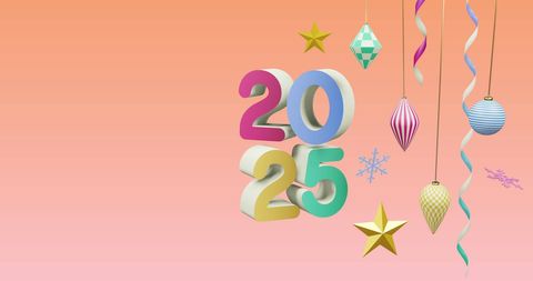 Colorful 2025 with Festive Ornaments Celebrating New Year