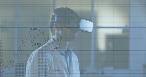 Researcher Using VR for Data Analysis in Modern Laboratory