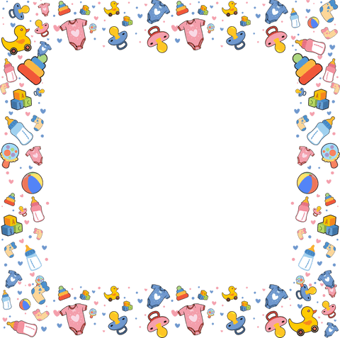 Transparent baby-themed border with colorful nursery icons