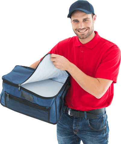 Transparent Close-up of Smiling Courier with Insulated Bag - Download Free Stock Videos Pikwizard.com