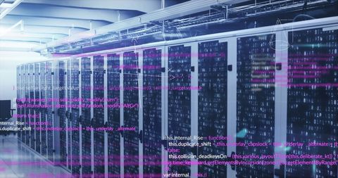 High-Tech Server Room with Futuristic Digital Overlay - Download Free Stock Images Pikwizard.com