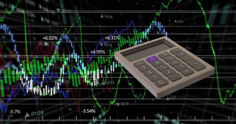 Calculator Overlaying Dynamic Stock Market Data Background - Download Free Stock Images Pikwizard.com
