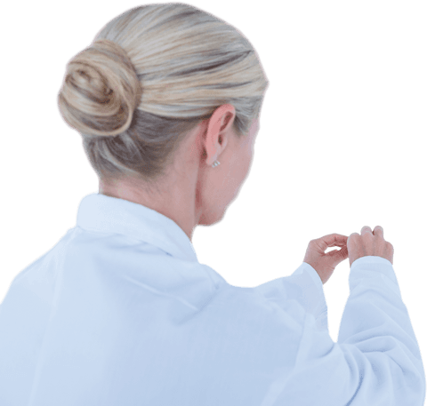 Transparent Businesswoman Pointing with Hair Bun
