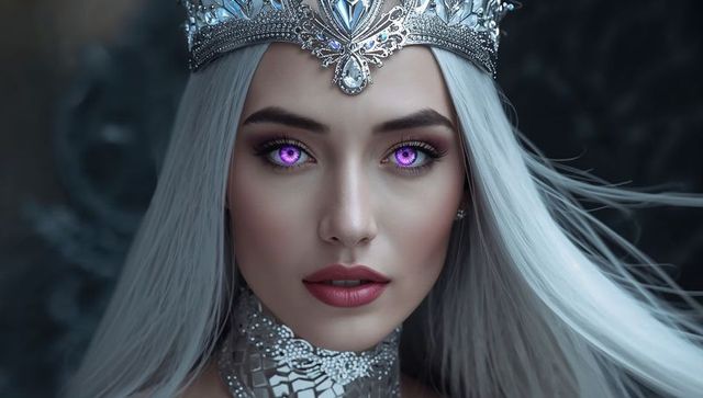 Mesmerizing Fantasy Queen with Purple Eyes and Jeweled Tiara