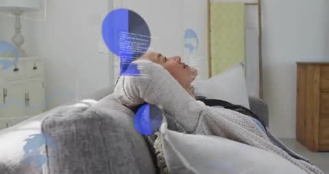 Woman Relaxing with Futuristic Data Visualization Overlay