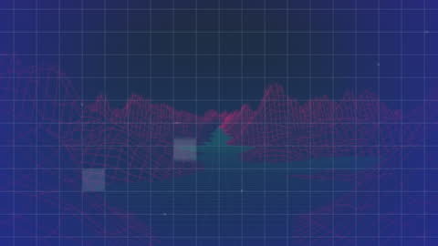 Retro Futuristic Metaverse Landscape with Gridlines