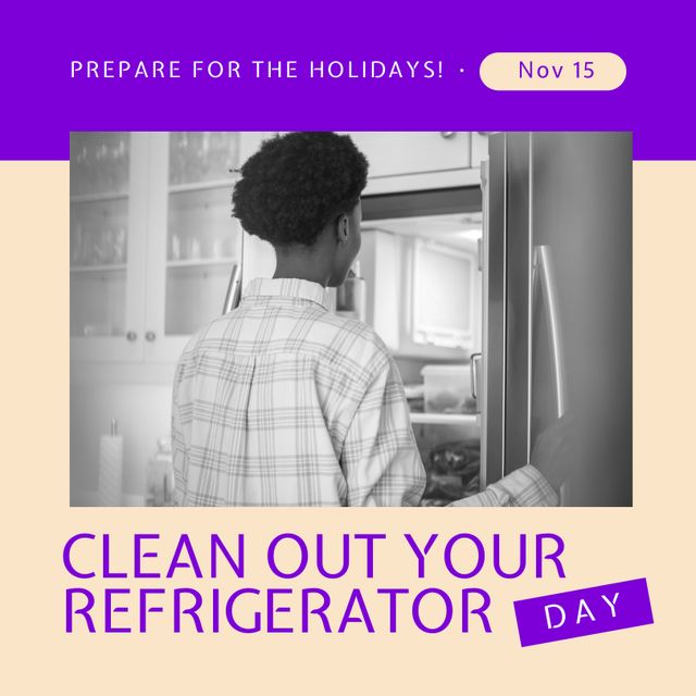 Image of clean out you refrigerator today over african american woman looking into fridge - Download Free Stock Videos Pikwizard.com