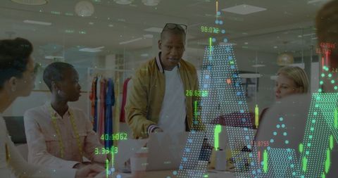 Digital Data Overlay with Diverse Team in Office Discussion - Download Free Stock Images Pikwizard.com