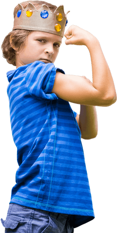 Boy Wearing Crown Flexing Muscles in Blue Shirt Transparent Background - Download Free Stock Videos Pikwizard.com