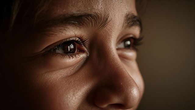 Child gazing at reflected window close-up glossy eyes warm skin and introspective portrait