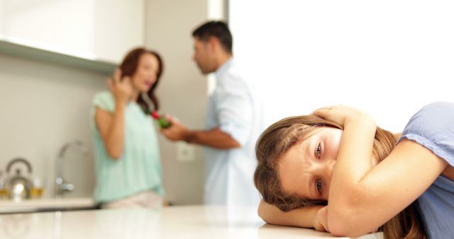 Sad Girl Watching Parents Arguing In Kitchen - Download Free Stock Images Pikwizard.com