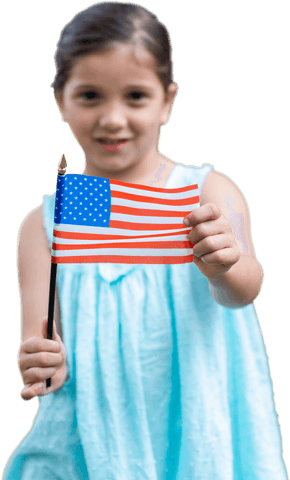 Caucasian Girl Smiling Holding American Flag Transparent Background