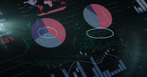 Abstract data analytics interface with global charts and visualizations