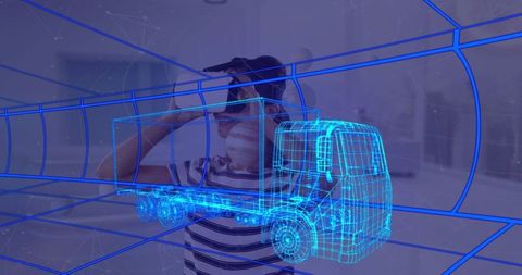 Exploring augmented reality: woman engages with virtual truck design