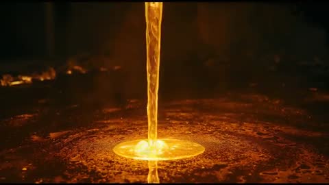 Molten Metal Pour Flowing into Crucible in Foundry