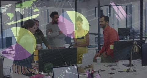 Innovative Meeting with Global Data Visualization in Modern Office